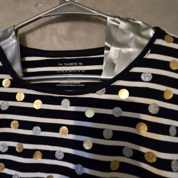 Talbots Black/White Striped Monochrome Boxy Artsy Capsule Gold/Silver Dots 2xl - Picture 7 of 10